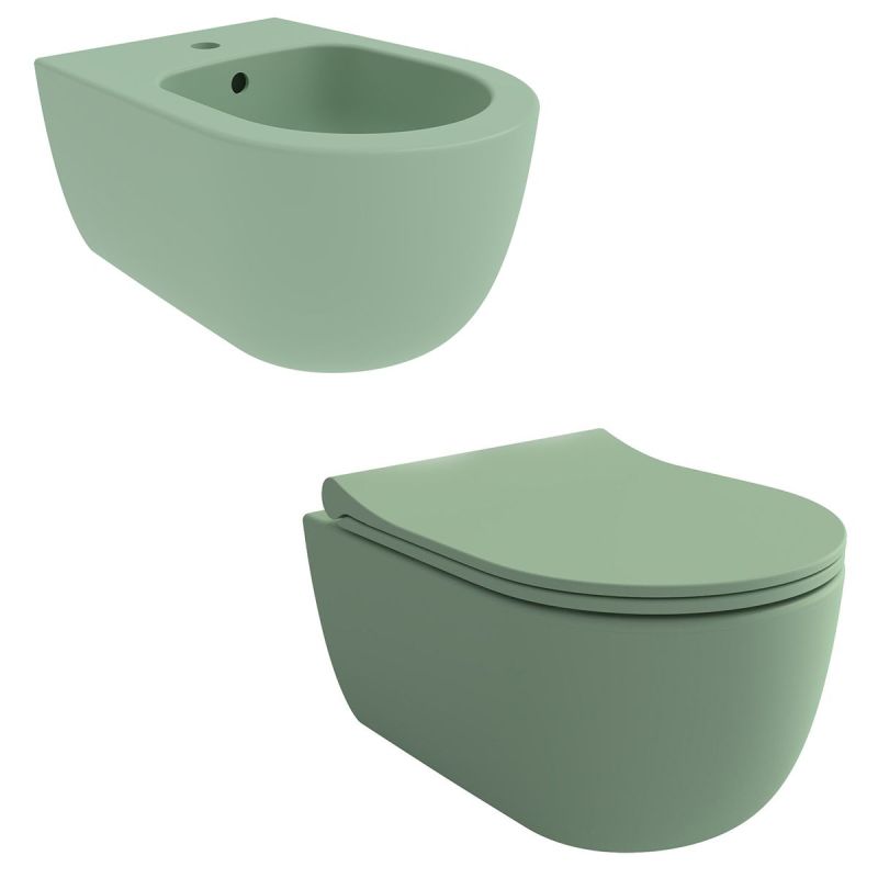 Vas WC EGO Michael Rimless, 49x37 cm, Verde Mint Mat, Power Colour, montaj suspendat, capac duroplast soft-close easy off