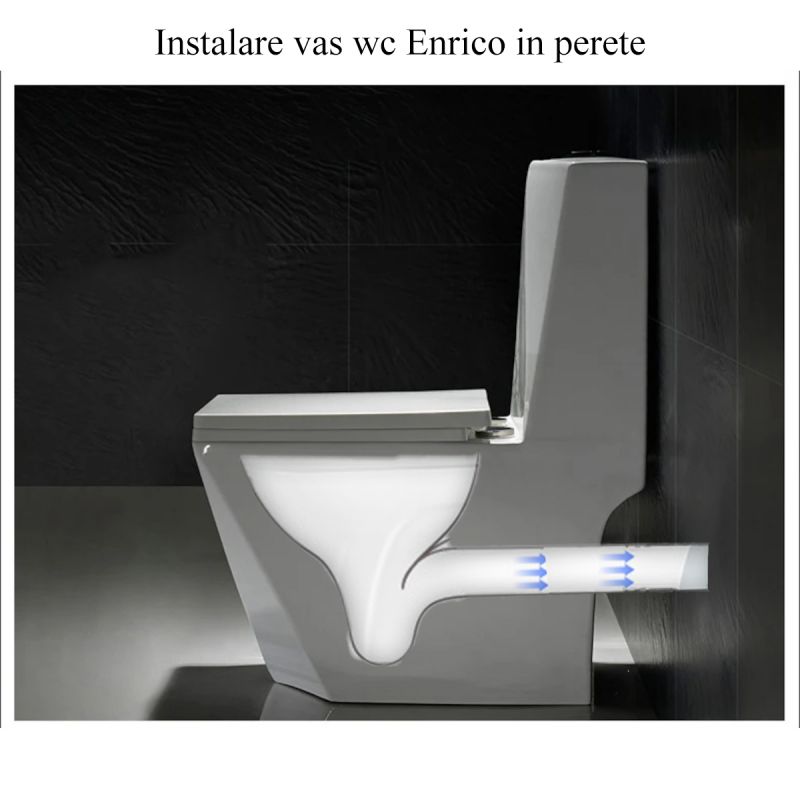 Vas WC Enrico, SifonFlush, Alb, 68x37 cm, Rezervor Inclus, montaj podea, capac cu soft-close inclus