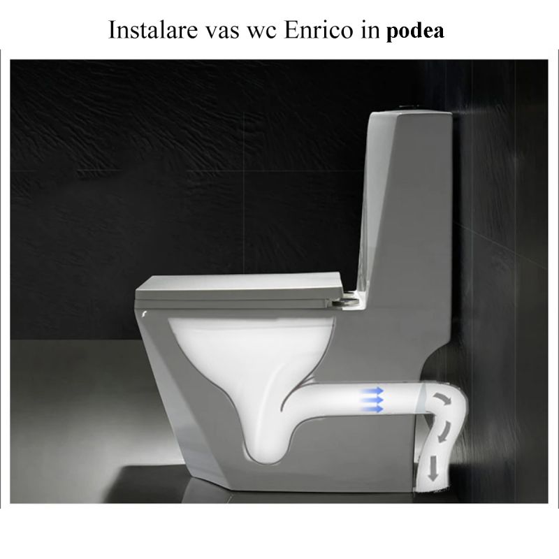 Vas WC Enrico, SifonFlush, Alb, 68x37 cm, Rezervor Inclus, montaj podea, capac cu soft-close inclus