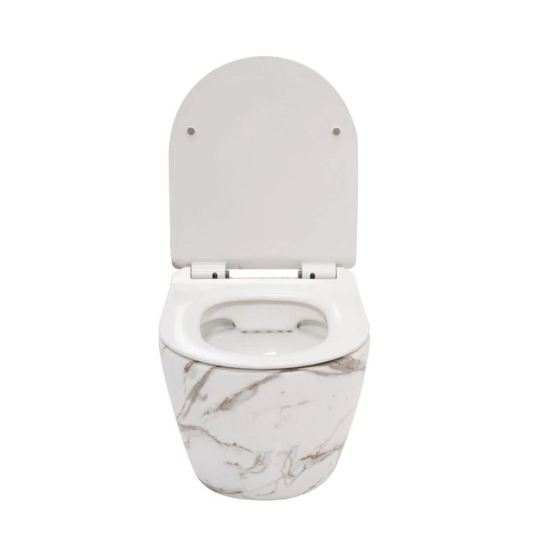 Vas Wc, finisaj marmura, Rimless, 49x37 cm, montaj suspendat, capac cu Soft-Close, ceramica sanitara, Ben