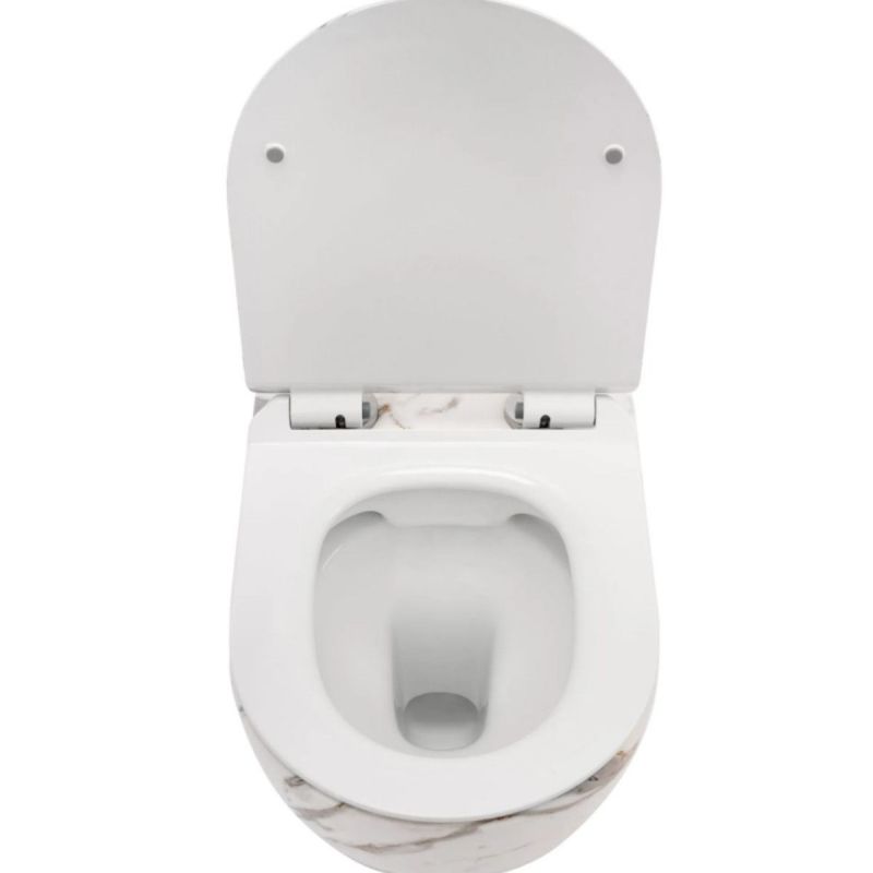 Vas Wc, finisaj marmura, Rimless, 49x37 cm, montaj suspendat, capac cu Soft-Close, ceramica sanitara, Ben
