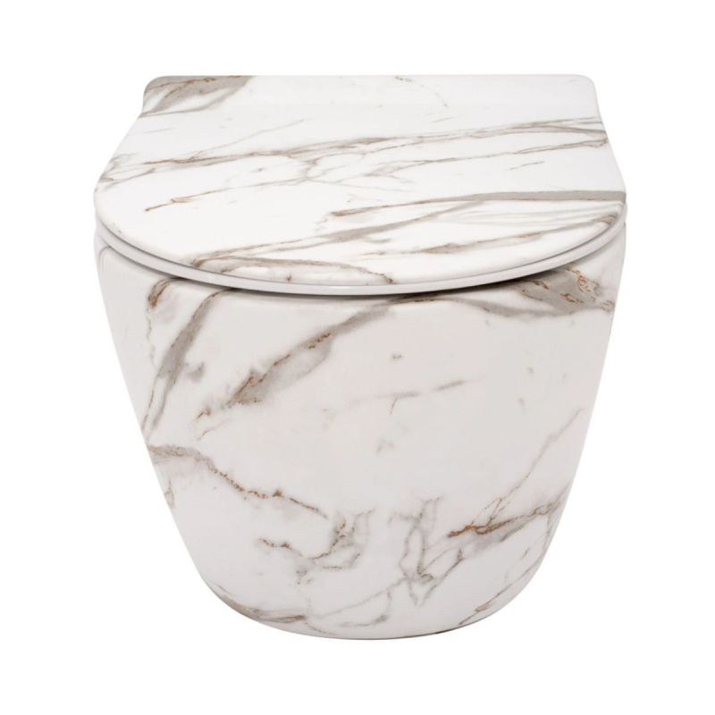 Vas Wc, finisaj marmura, Rimless, 49x37 cm, montaj suspendat, capac cu Soft-Close, ceramica sanitara, Ben