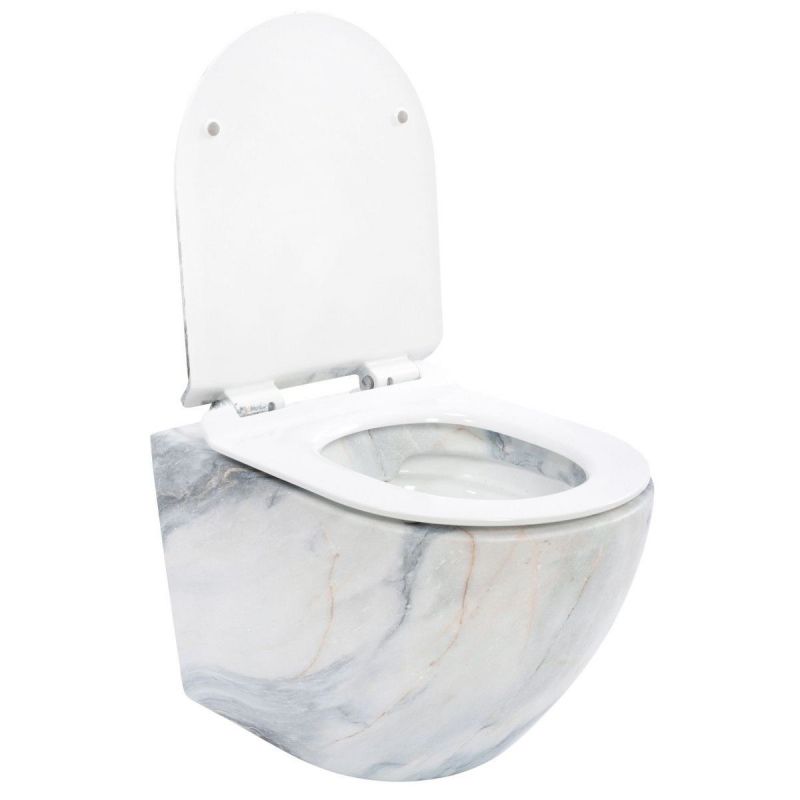 Vas Wc, Granit Lucios, Rimless, 49x37 cm, montaj suspendat, capac Duroplast, ceramica sanitara, Ben
