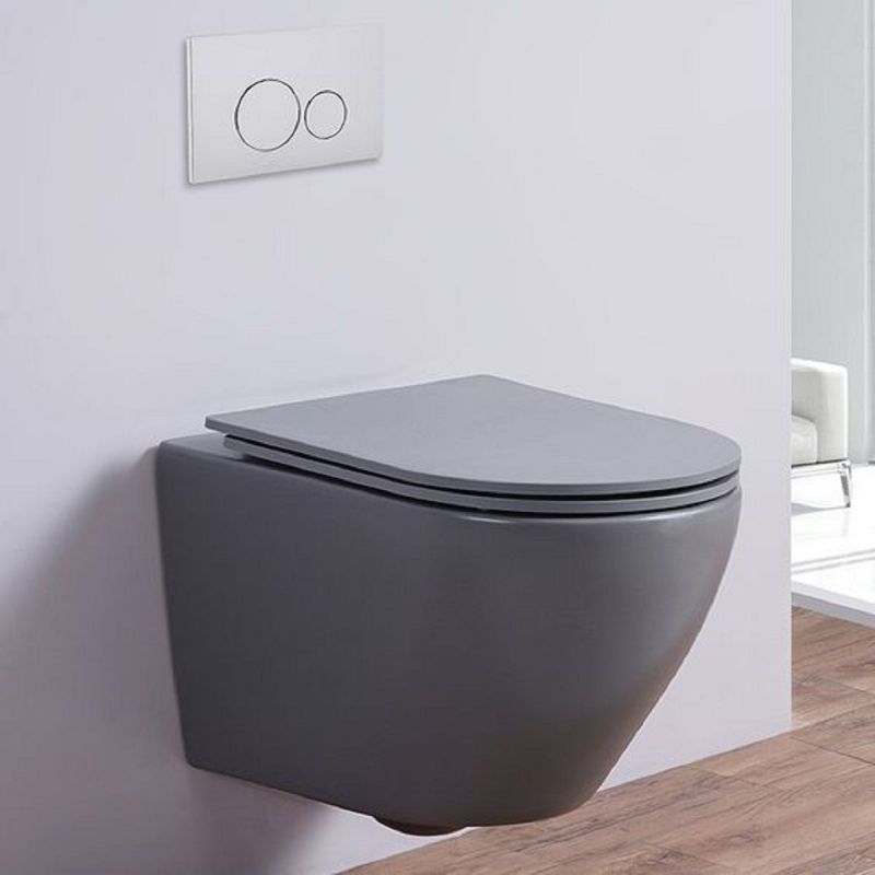 Vas Wc, Gri Mat, Power Color, Rimless, 49x37 cm, montaj suspendat, capac Duroplast, ceramica sanitara, Ben