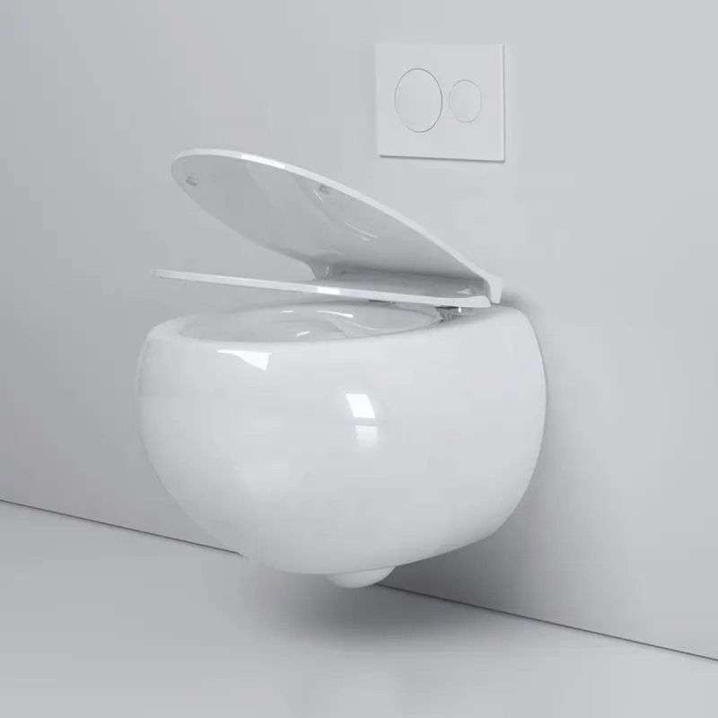Vas wc, montaj suspendat, Rimless,  Alb Lucios, 47x45 cm, ceramica santiara, capac duroplast cu Soft Close, Roli