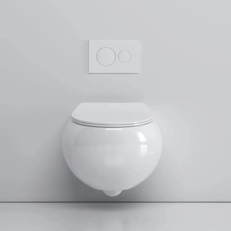 Vas wc, montaj suspendat, Rimless,  Alb Lucios, 47x45 cm, ceramica santiara, capac duroplast cu Soft Close, Roli