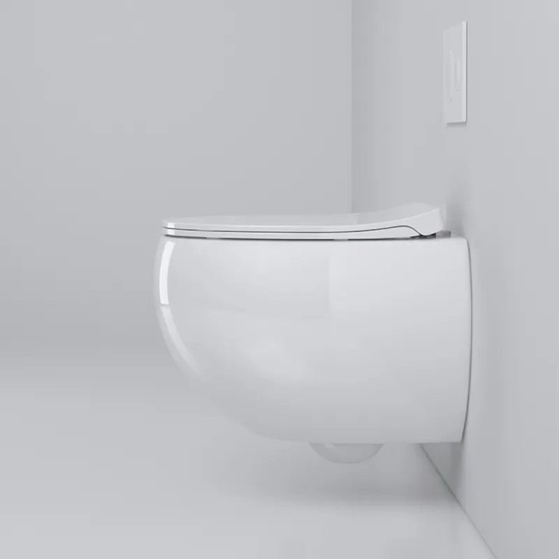 Vas wc, montaj suspendat, Rimless,  Alb Lucios, 47x45 cm, ceramica santiara, capac duroplast cu Soft Close, Roli