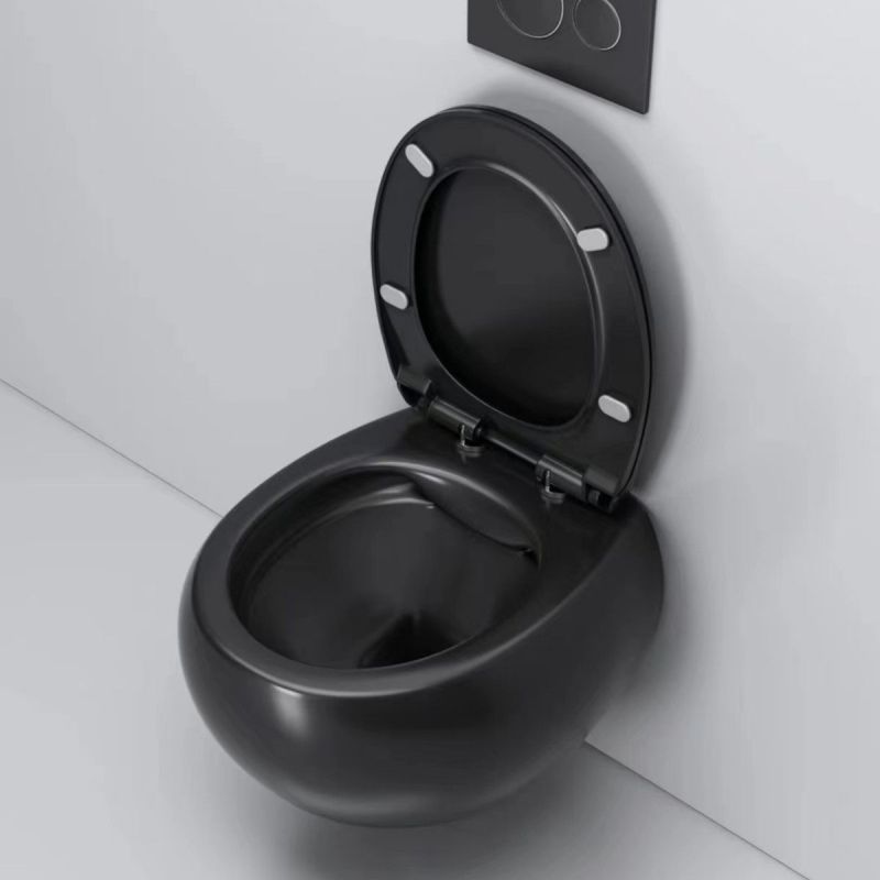 Vas wc, montaj suspendat, Rimless, Negru Mat, Power colour, 47x45 cm, ceramica santiara, capac duroplast cu Soft Close, Roli