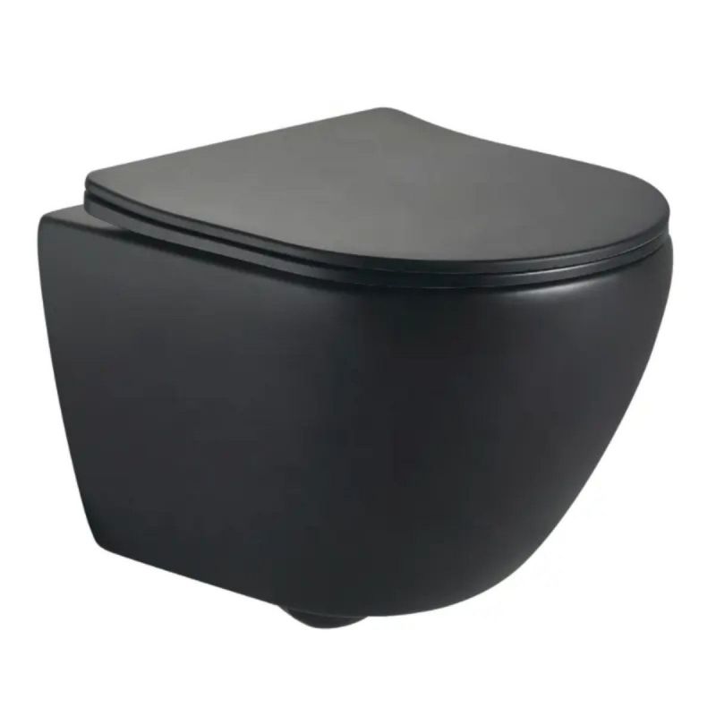 Vas Wc, Negru Mat, Power Color, Rimless, 49x37 cm, montaj suspendat, capac Duroplast, ceramica sanitara, Ben