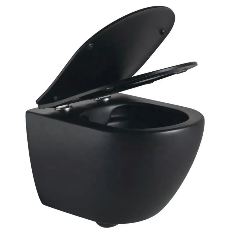 Vas Wc, Negru Mat, Power Color, Rimless, 49x37 cm, montaj suspendat, capac Duroplast, ceramica sanitara, Ben