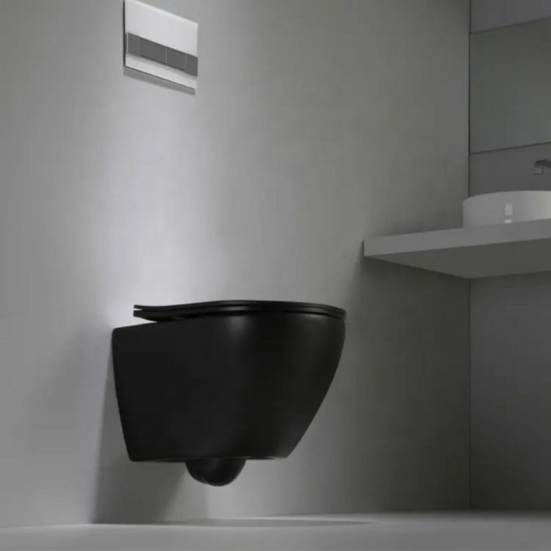 Vas Wc, Negru Mat, Power Color, Rimless, 49x37 cm, montaj suspendat, capac Duroplast, ceramica sanitara, Ben