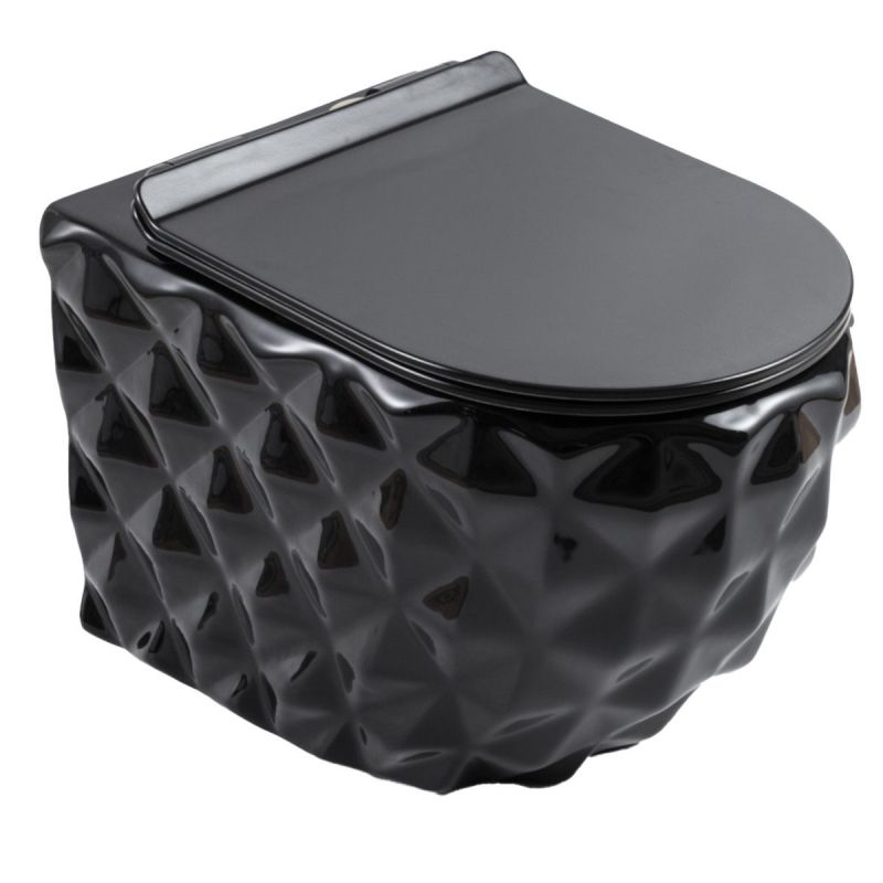 Vas Wc, Negru, Rimless, 49x36 cm, montaj suspendat, capac Duroplast, ceramica sanitara, Sidef