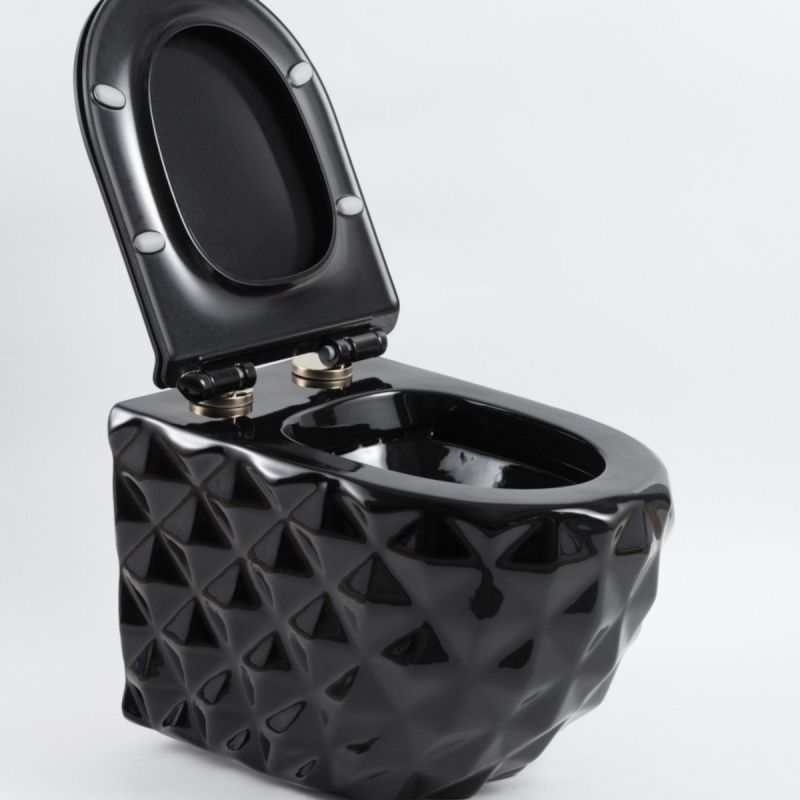 Vas Wc, Negru, Rimless, 49x36 cm, montaj suspendat, capac Duroplast, ceramica sanitara, Sidef
