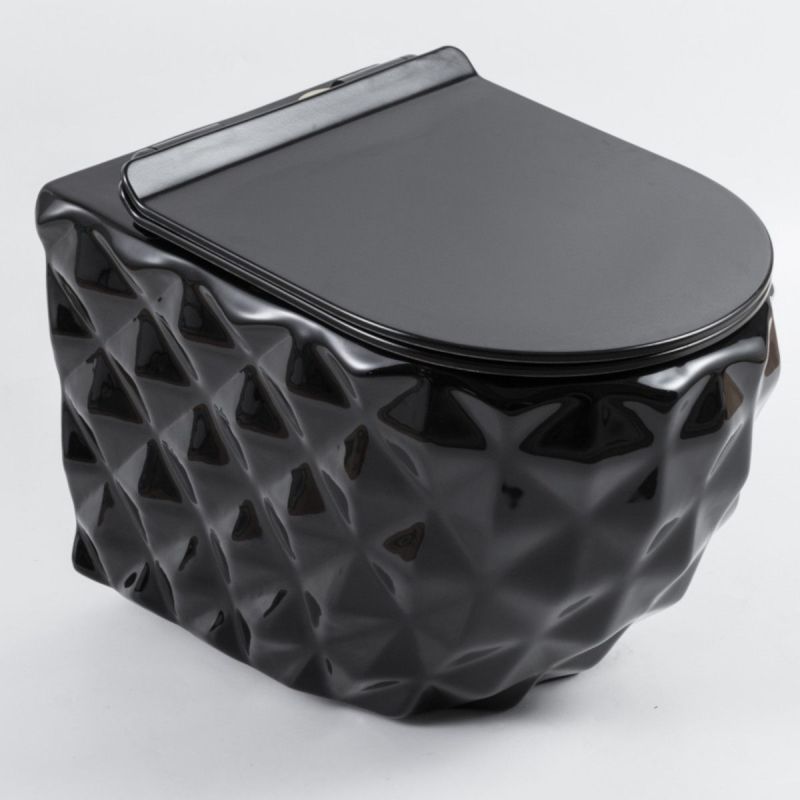 Vas Wc, Negru, Rimless, 49x36 cm, montaj suspendat, capac Duroplast, ceramica sanitara, Sidef