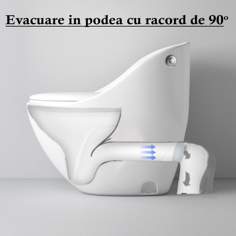 Vas WC New Santa Rimless, 69x46 cm, Rezervor Incorporat, Negru Mat, Power Colour, montaj podea, capac cu soft-close inclus