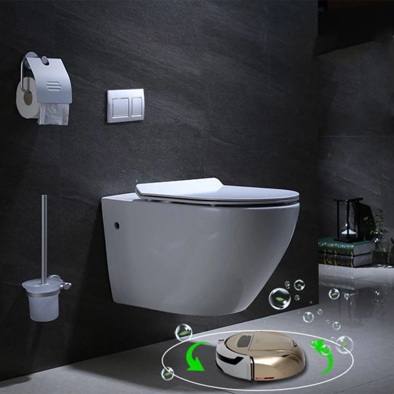 Vas wc Resigilat, Rimless, Taharet, baterie apa calda/rece, Alb, montaj suspendat, capac Soft-Close, 55x36 cm, Angi