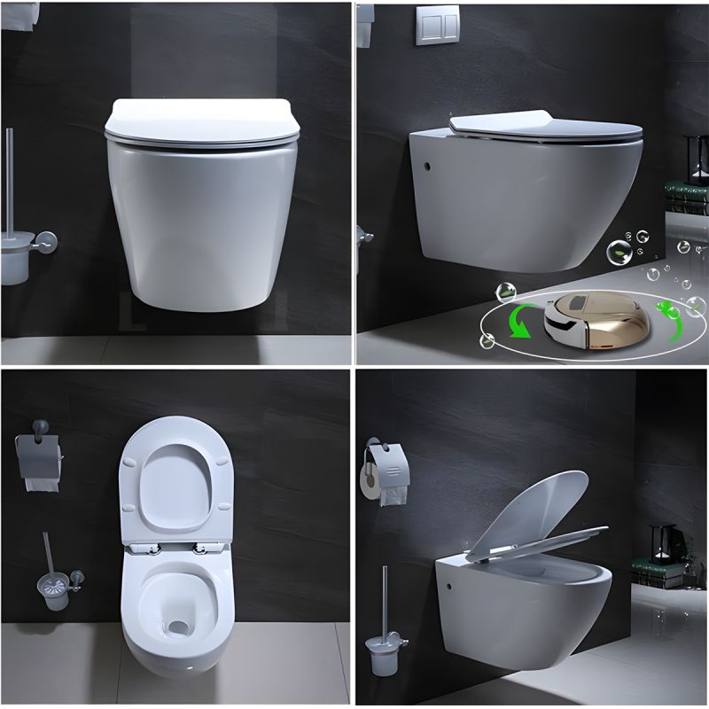 Vas wc Resigilat, Rimless, Taharet, baterie apa calda/rece, Alb, montaj suspendat, capac Soft-Close, 55x36 cm, Angi