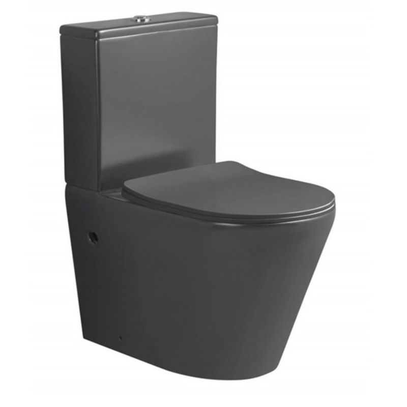 Vas WC Rimless, rezervor inclus, 2 piese, Gri Mat, Power color, montaj podea, capac duroplast slim soft-close, Dario