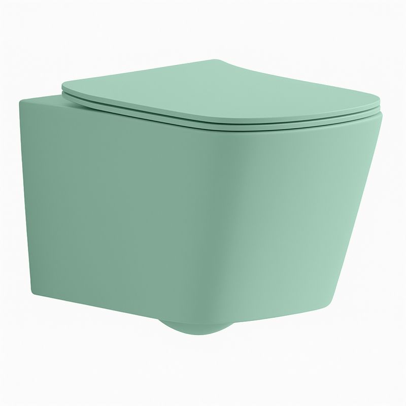 Vas WC Rimless, Verde Mint Mat, Power Color,  montaj suspendat, capac duroplast slim soft-close inclus, Alfonso