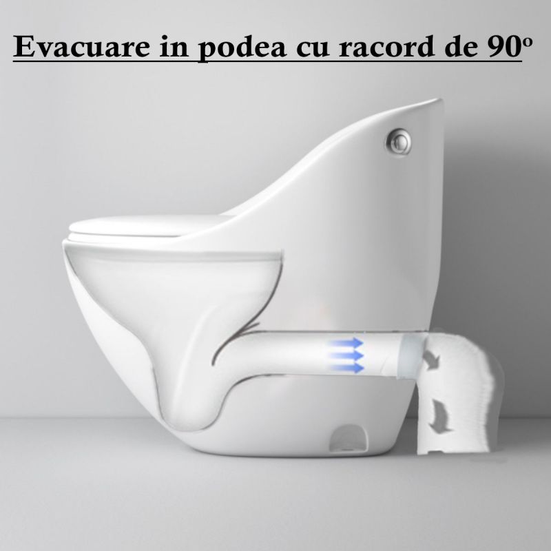 Vas WC Santa Rimless, 69x46 cm, rezervor incorporat, Alb, montaj podea, capac cu soft-close inclus, Royalty Line by Ego