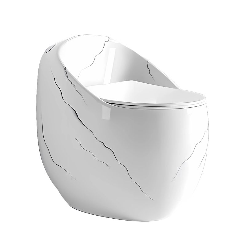 Vas WC Santa Rimless, rezervor incorporat,  Alb Lucios, finisaj Marble, montaj podea, capac cu soft-close, Royalty Line by Ego