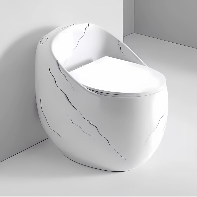 Vas WC Santa Rimless, rezervor incorporat,  Alb Lucios, finisaj Marble, montaj podea, capac cu soft-close, Royalty Line by Ego