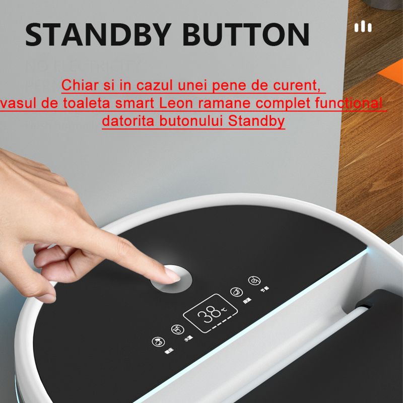 Vas wc smart, functie de bideu, dezinfectare UV, afisaj Led, functii avansate, montaj pe podea, 74x46 cm, Alb, Leon