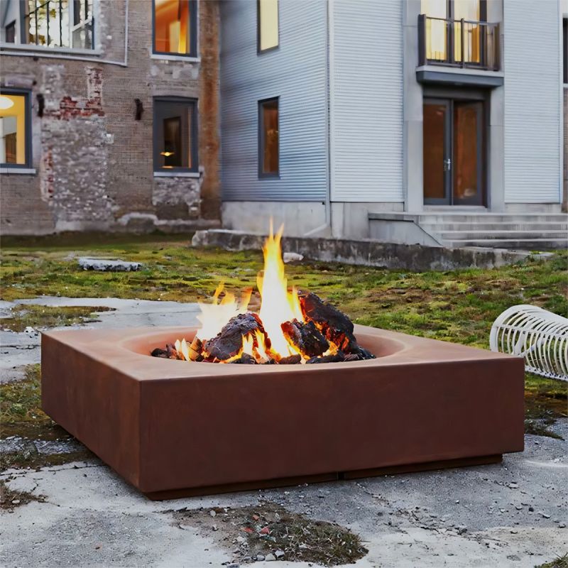 Vatra de foc, semineu, otel corten, 80x80x20 cm, Magma