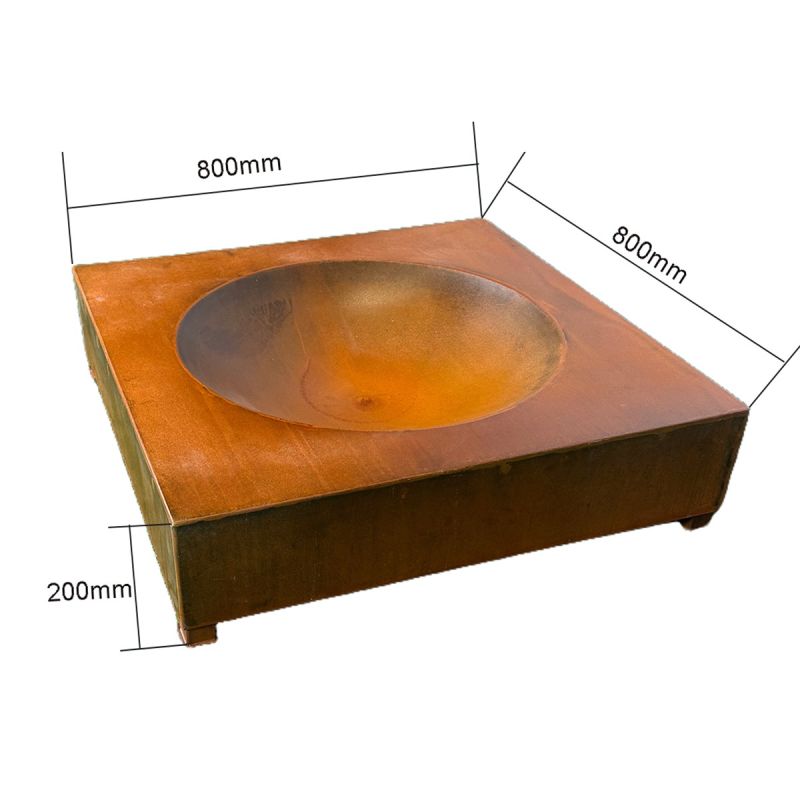 Vatra de foc, semineu, otel corten, 80x80x20 cm, Magma