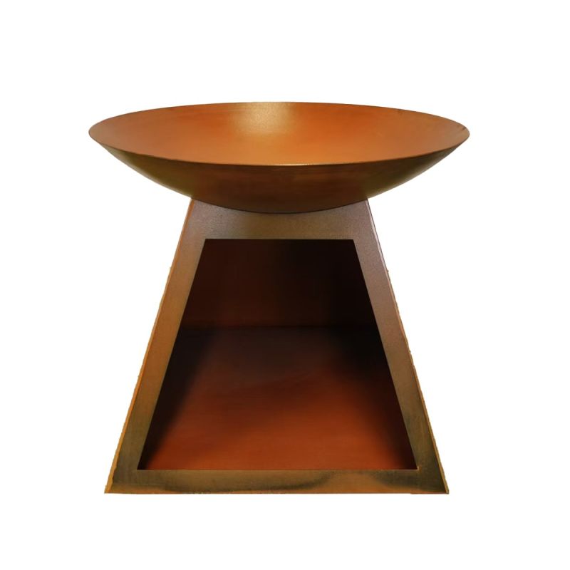 Vatra de foc, otel corten de 2.5 cm, suport  lemne, dia 80 x H 70 cm, Vulcanis