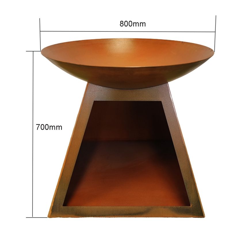 Vatra de foc, otel corten de 2.5 cm, suport  lemne, dia 80 x H 70 cm, Vulcanis
