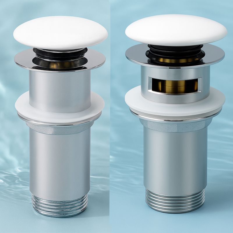Ventil cu sau fara preaplin, capac ceramic, sistem Push Up, otel, Alb/Crom, Nova