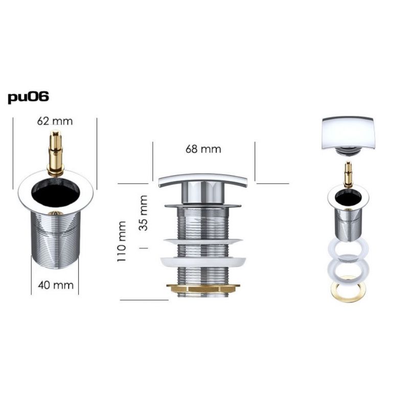 Ventil EGO PU06, push-up open, fara preaplin, design deosebit